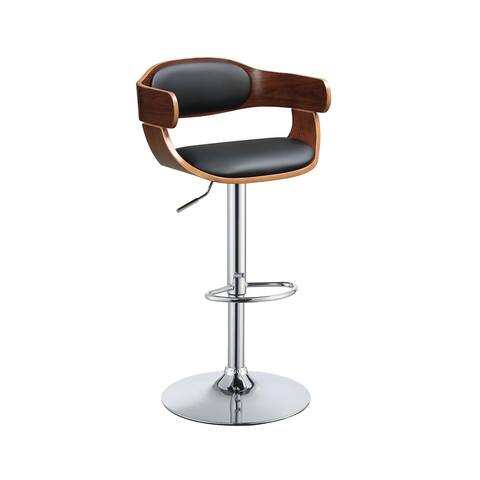 Leatherette Adjustable Stool with Swivel in Black PU and Walnut