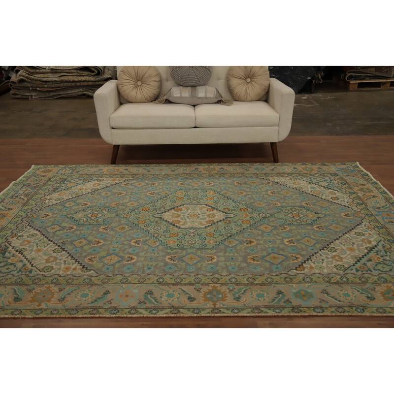 Hand Knotted Oriental 100% Wool Carpet Traditional Floral Greys & Charcoal Tabriz Area Rug - 9' 3'' X 6' 5''