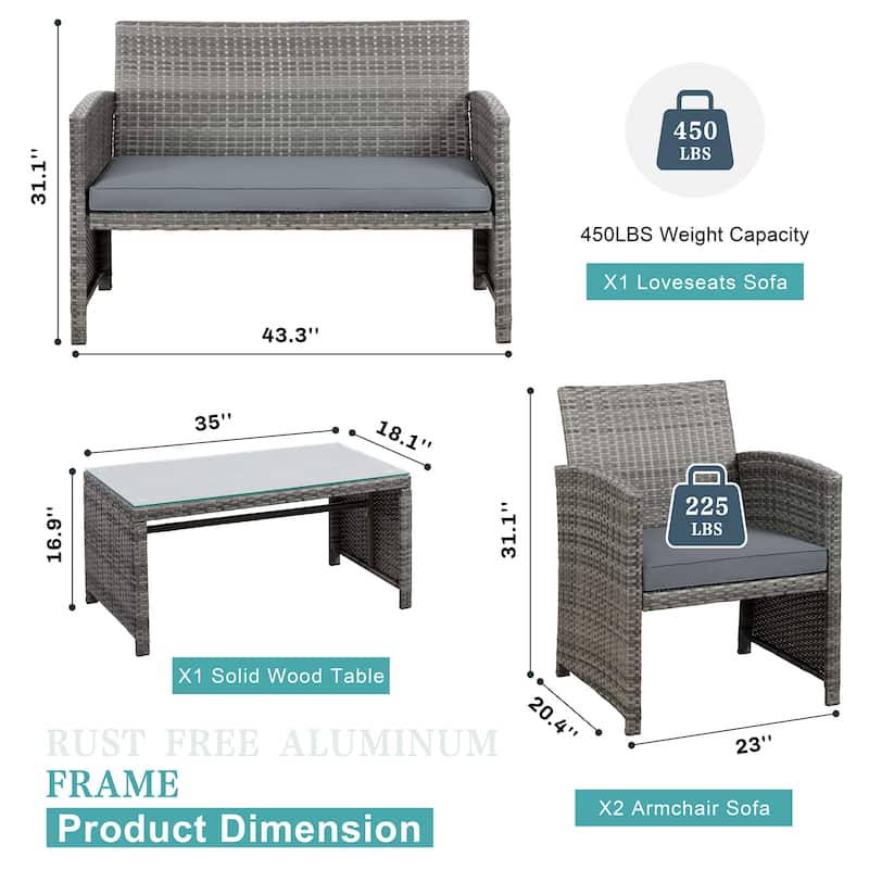 Futzca 4 Pieces Outdoor Patio Furniture Sets Conversation Sets Rattan Chair