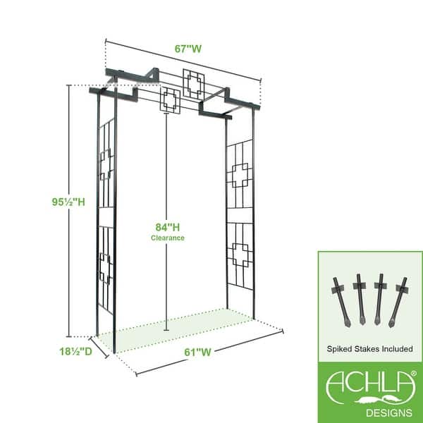 Achla Designs Elegant Handcrafted Square-on-Squares Garden Arbor II, 95.5 Inch Tall, Graphite Powder Coated Finish