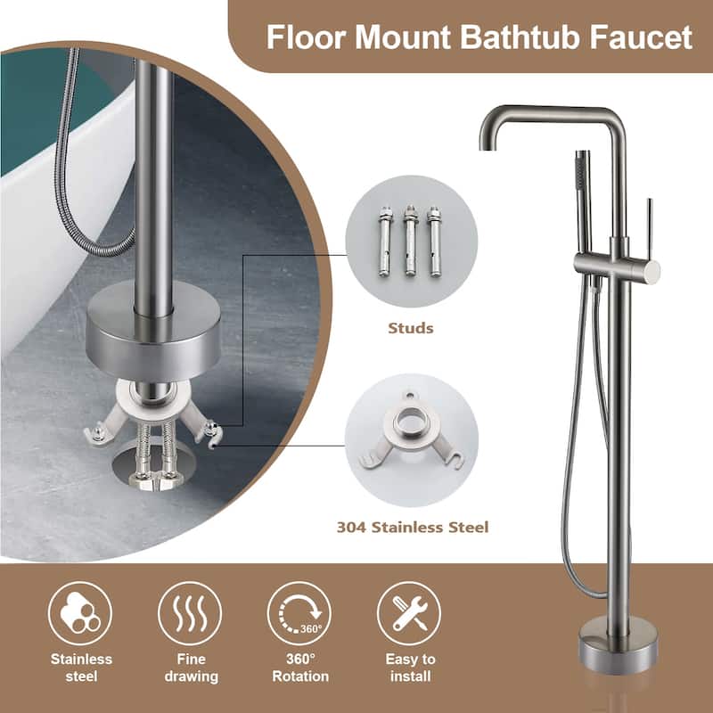 Topcraft Floor Mounted Bathtub Filler with Handheld Showerhead