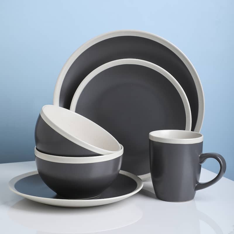 Stone Lain Serenity Speckle Stoneware Round Two-tone Dinnerware Set - Grey - 16 Piece