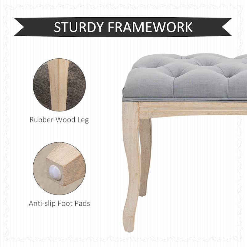 HOMCOM 43" Upholstered Entryway Bench, Linen Fabric Ottoman Stool