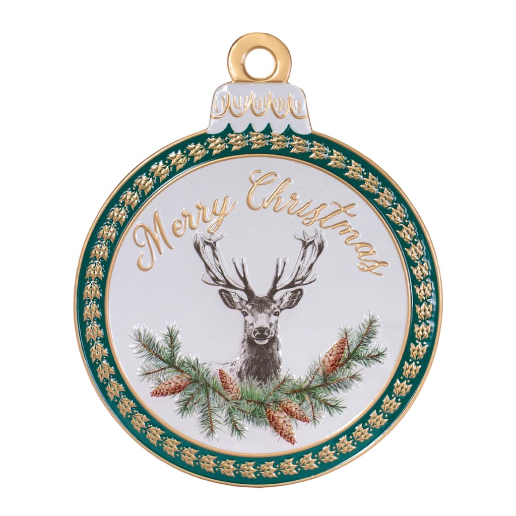 Merry Christmas Deer Ornament Wall Sign 15"H