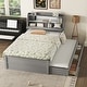 preview thumbnail 10 of 23, Full Size Wooden LED Platform Bed with Trundle, with Storage Headboard, with Drawers