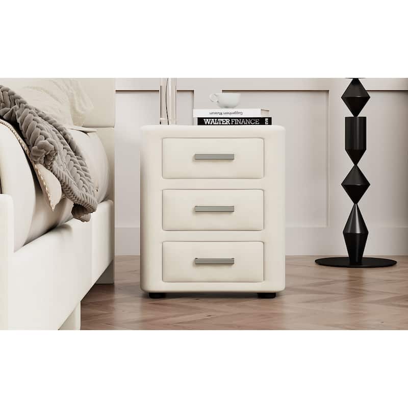 Modern Nightstand with 3 Drawers, Solid Wood and Soft Fabric, Sturdy Wooden Legs, Ideal for Living Room, Bedroom, Apartment