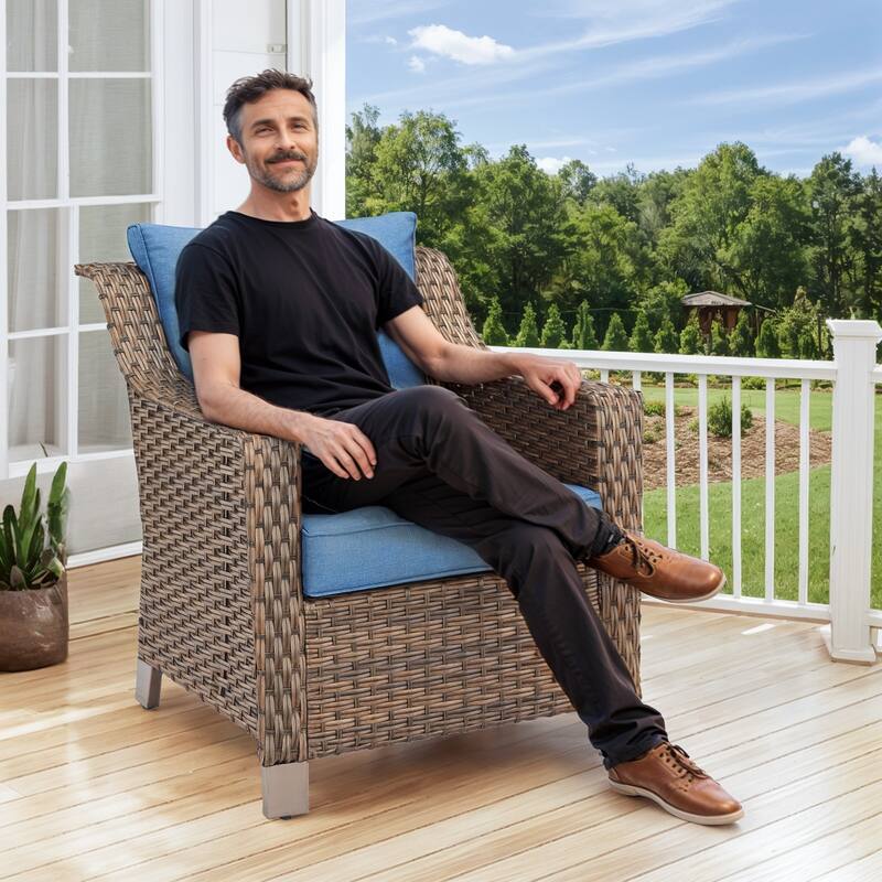 Patio Chairs and Ottomans with Coffee Table