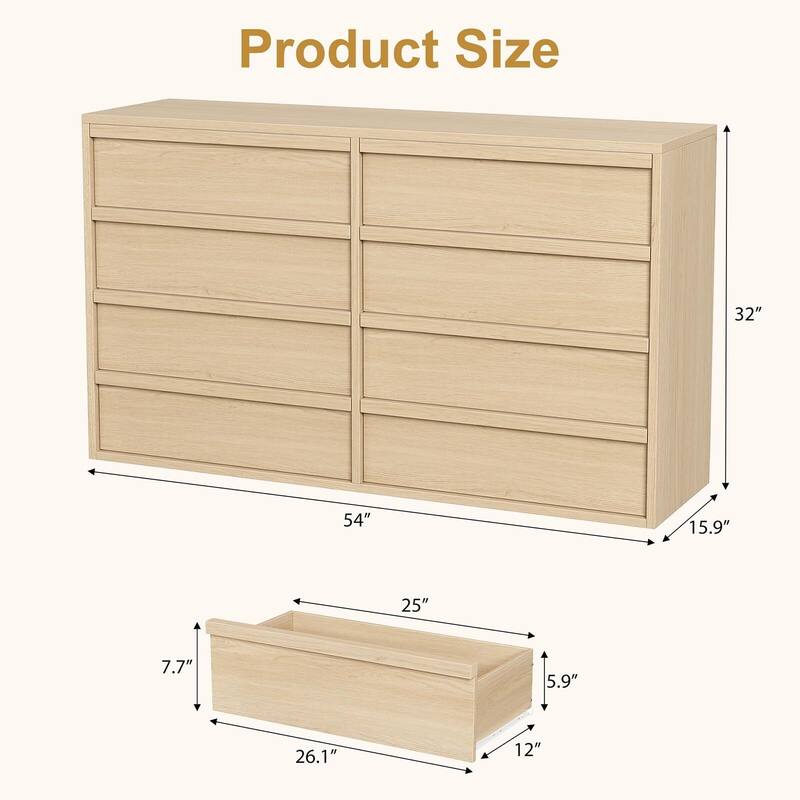 6/7/8 Drawer Dresser for Bedroom, 54" Wide Modern Double Dresser Organizer with Concave Handles