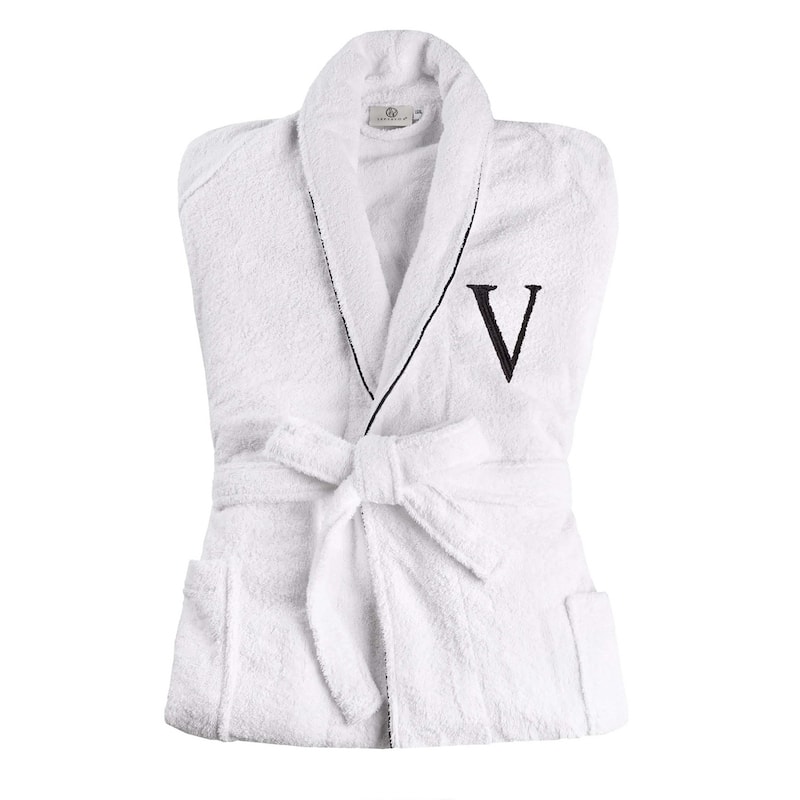 Superior 100% Cotton Embroidered Adult Unisex Luxury Bathrobe - Small-Medium - Letter V