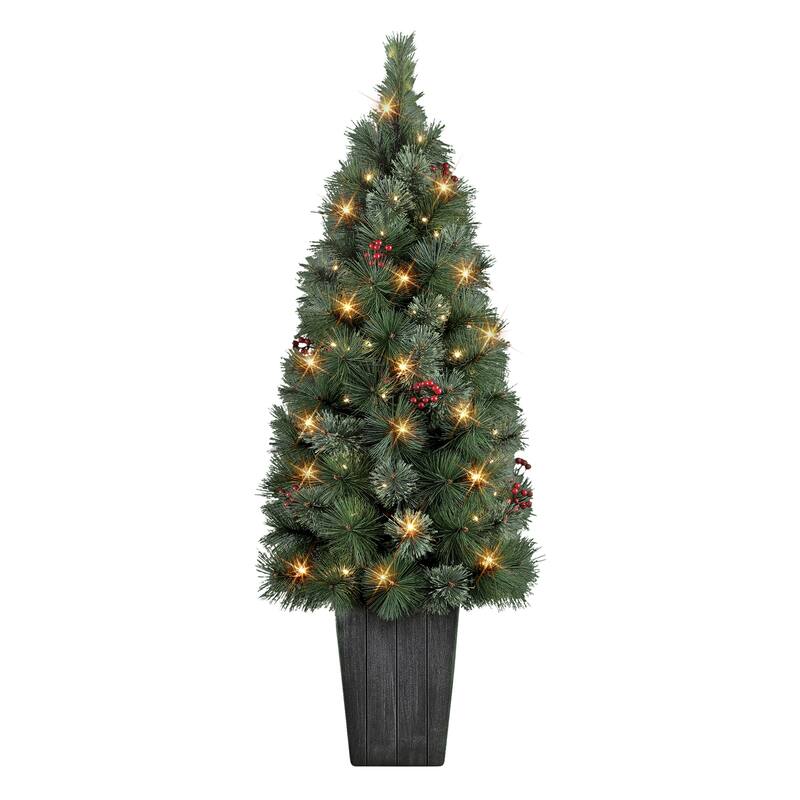 Puleo International 4 ft. Battery Operated Potted Cascade Pine Tree