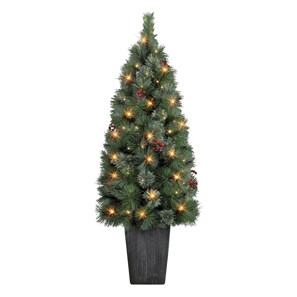 Puleo International 4 ft. Battery Operated Potted Cascade Pine Tree