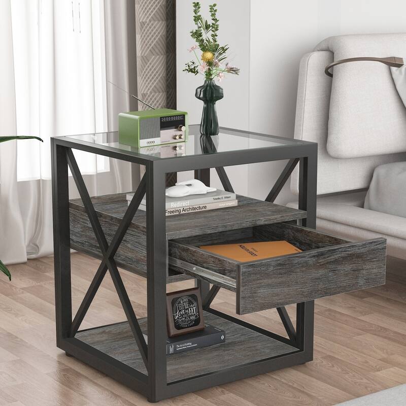 Modern Rustic Side Table with Versatile Storage