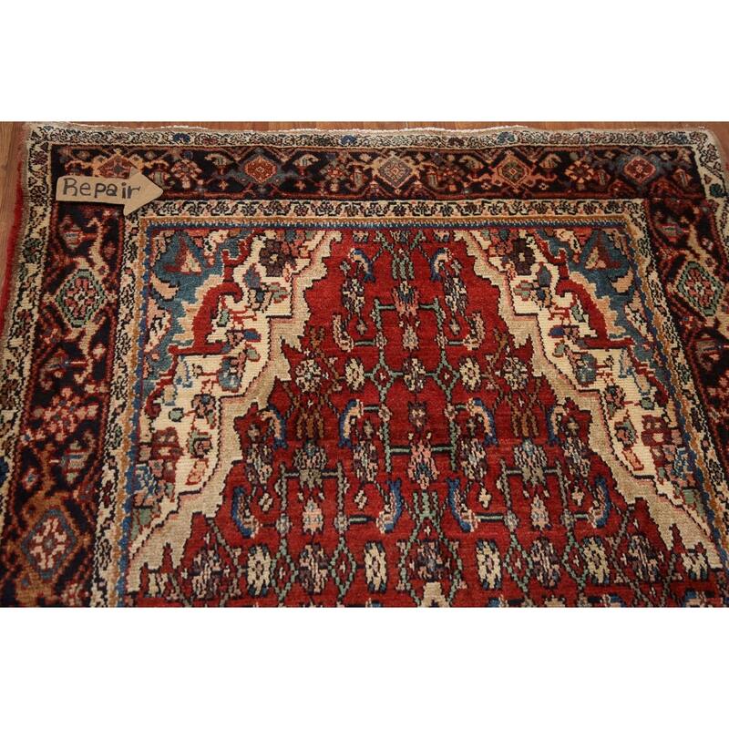 Hand Knotted Oriental 100% Wool Carpet Traditional Medallion Red Malayer Runner Rug - 10' 7'' X 3' 11''
