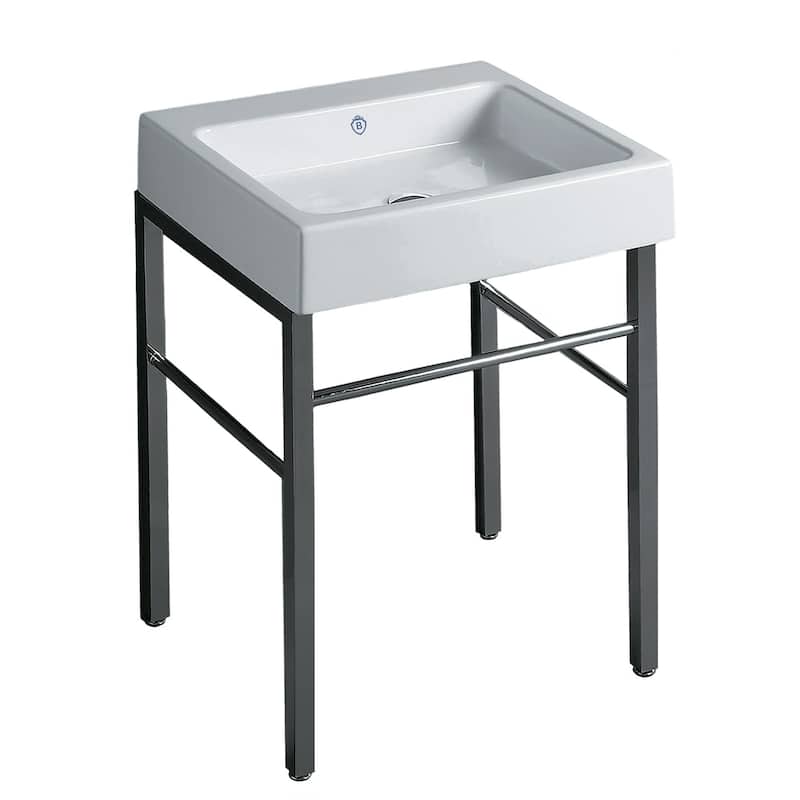 Whitehaus Britannia Rectangular Sink Console with Front towel Bar and - White / Chrome