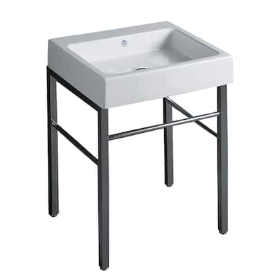 Whitehaus Britannia Rectangular Sink Console with Front towel Bar and - White / Chrome