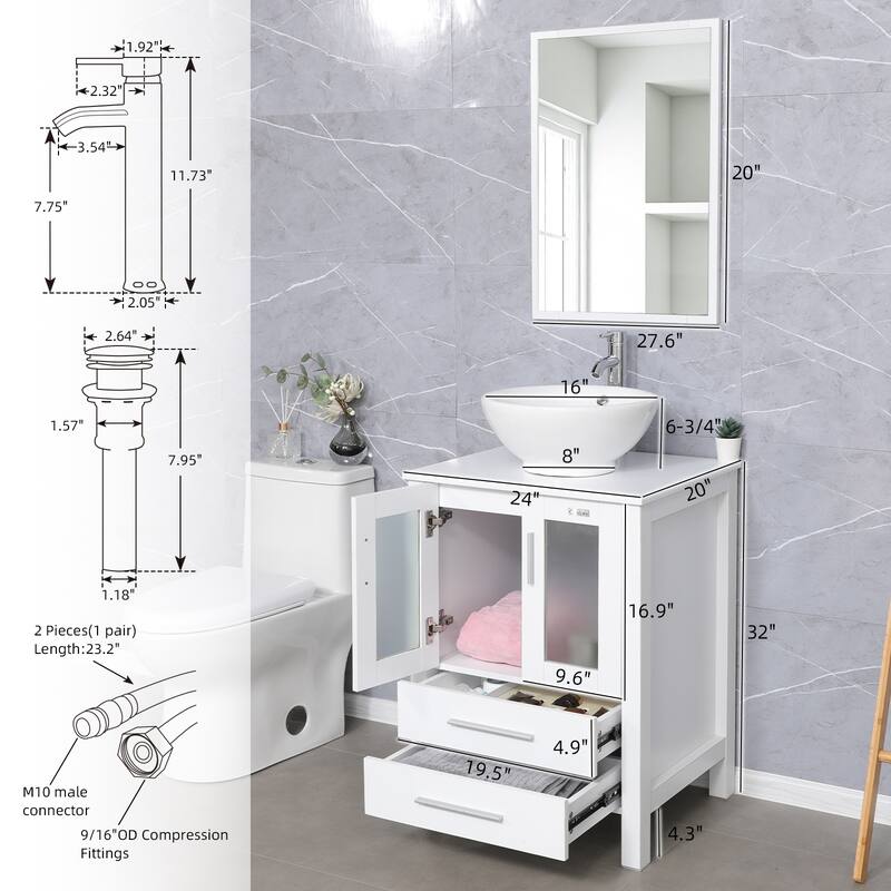 48" Bathroom Vanity Set Vessel Sink Mirror Faucet W/ Small Cabinet Combo