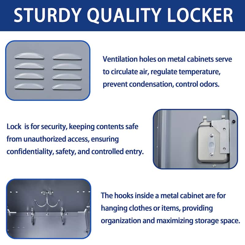 3-Door 66"H Metal Storage Locker Cabinet With Lock