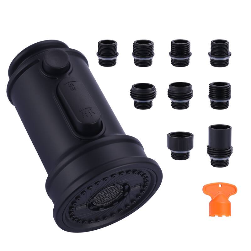 WOWOW Pull Down Kitchen Faucet Spray Head with 9 Adapters Kit - Matte Black