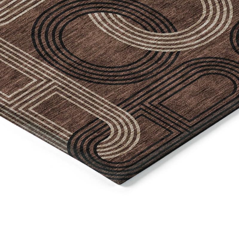 Machine Washable Indoor/ Outdoor Contemporary Geo Chantille Rug