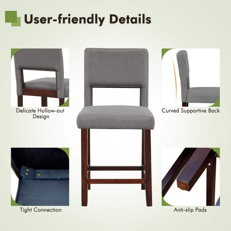 2 Piece Bar Chair Set with Hollowed Back and Rubber Wood Legs - 19" x 20.5" x 39" (L x W x H)