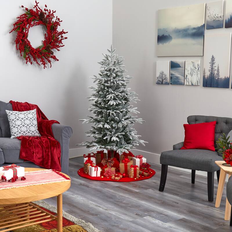 5.5’ Flocked Manchester Spruce Artificial Christmas Tree Clear LED - 5.5 Foot