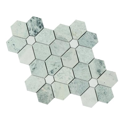 Ming Green and Thassos White Flowers Pattern Marble Mosaic - Case (10 Sheets)