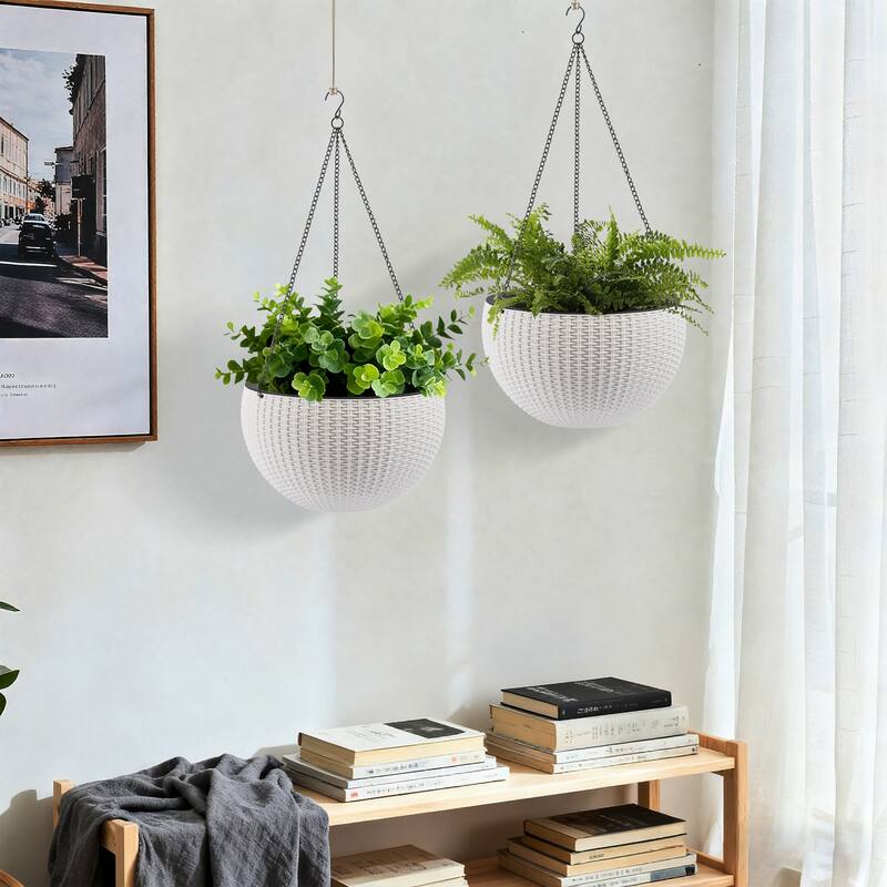 13.4 inch Self-Watering Hanging Rattan-Inspired Planter Large Capacity, Root-Rot Resistant Water Storage