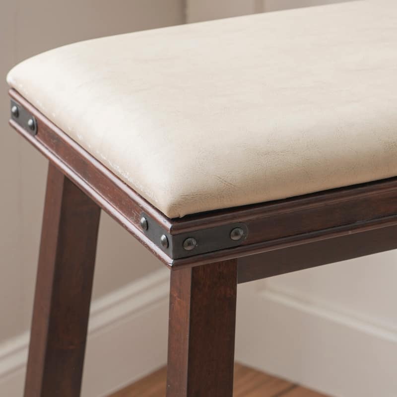 Spenser Rustic Backless Barstool with Faux Leather Seat
