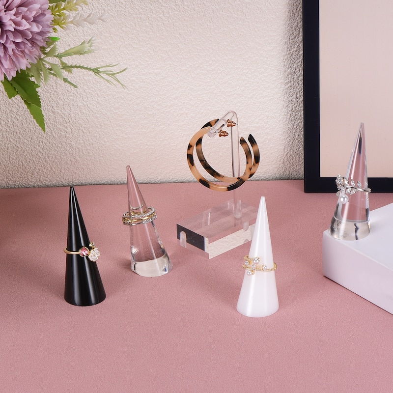 Cone Shape Acrylic Ring Display Holder Jewelry Showcase Stand