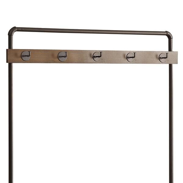 Industrial Inspired Pipe Designed Hall Tree with Built in Bench, Brown