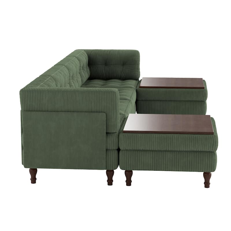 130"W Corduroy Upholstered Modular Sectional Sofa with Storage Ottoman