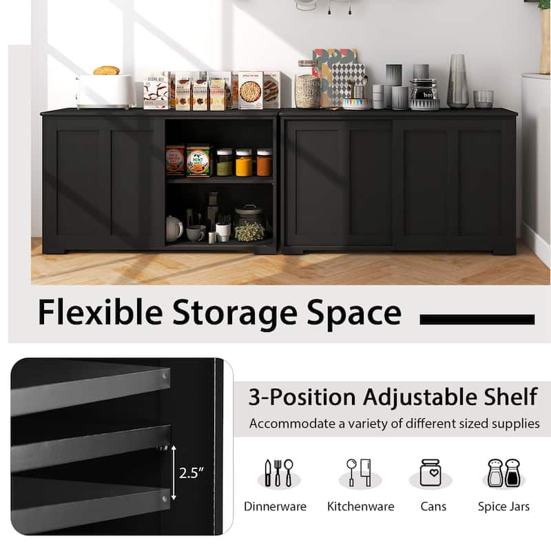 2 PCS Stackable Buffet Sideboard with Sliding Doors & Adjustable Shelf