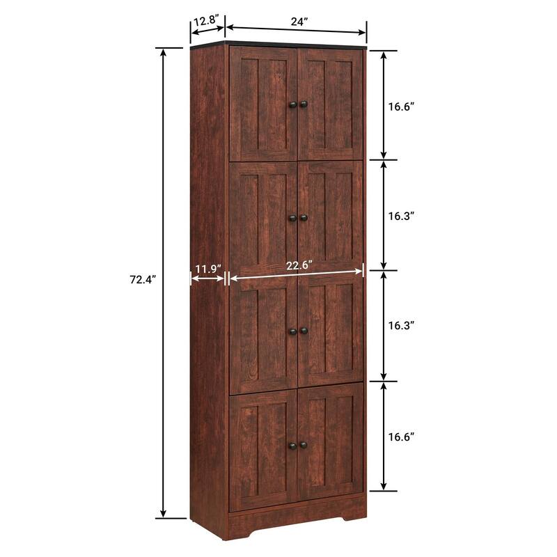 72.4" Tall Corner Storage Cabinet Walnut Sideboard with 4 Doors, Buffet Server Cabinet Accent Cabinet Pantry Cabinet
