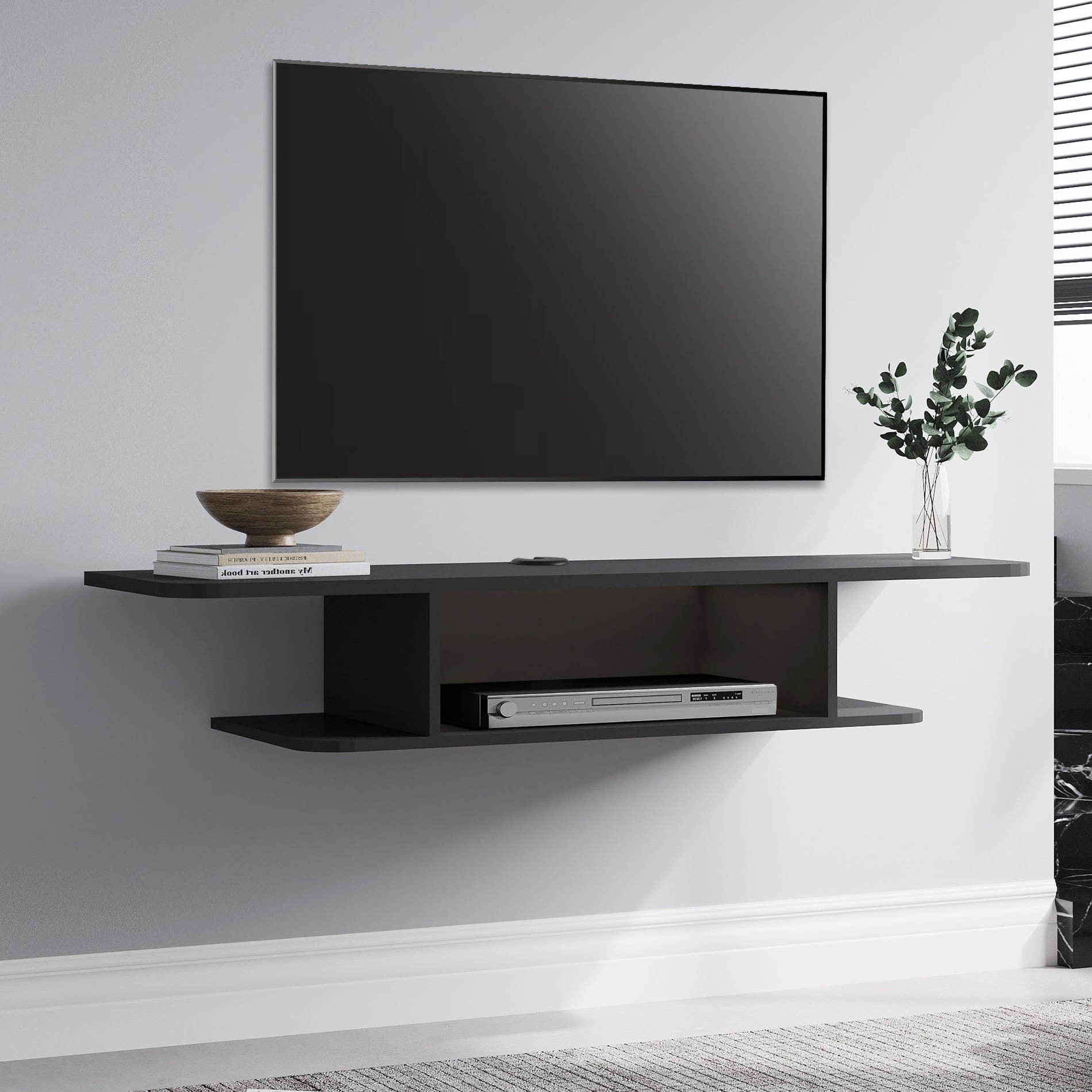 Wall-Mounted Floating TV Console with Open Shelves for Media Storage, 3-Tier Entertainment Center for Living Room