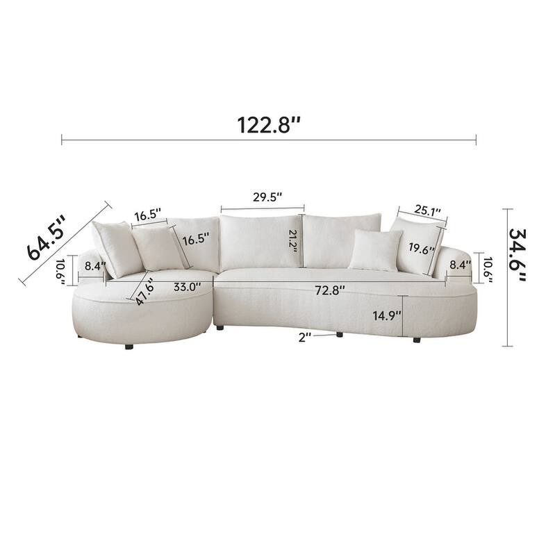 123" Modern Curved Sectional Sofa Couch With Chaise, Upholstery Boucle Sofa Couch With Pillows For Living Room, Left Facing 