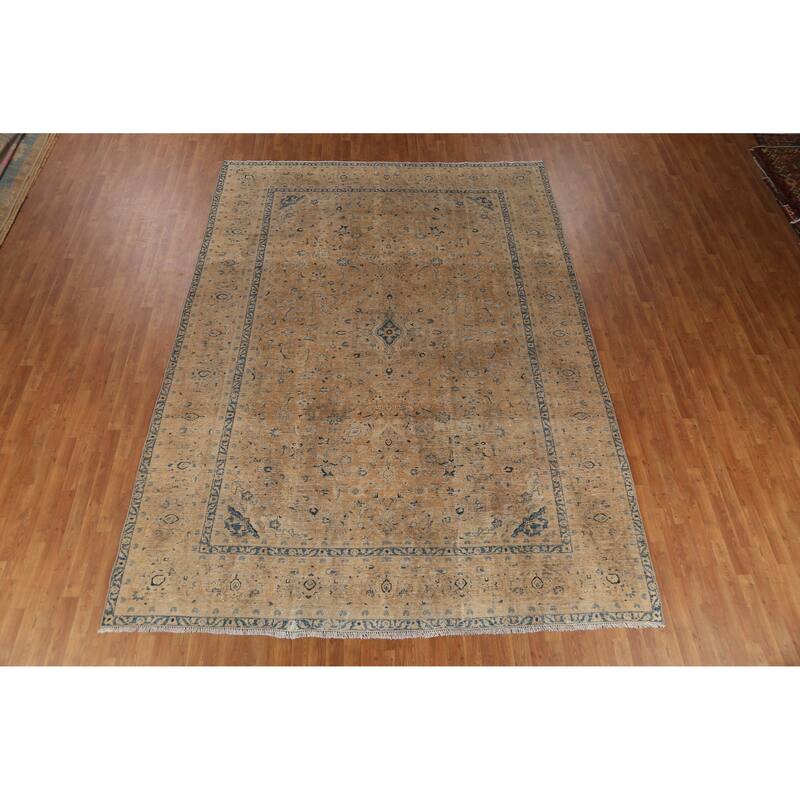 Hand Knotted Oriental 100% Wool Carpet Traditional Floral Oranges & Rust Mashad Area Rug - 12' 9'' X 9' 2''