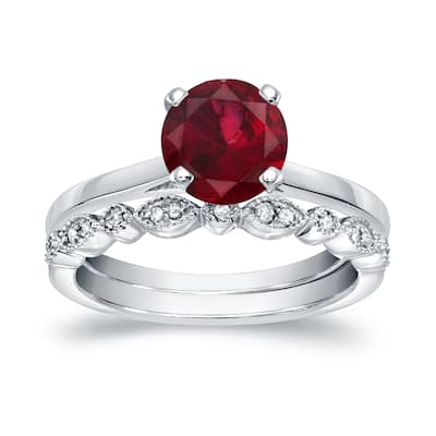 Auriya 14k Gold 1ctw Vintage Solitaire Ruby Engagement Ring Set 1/6ctw
