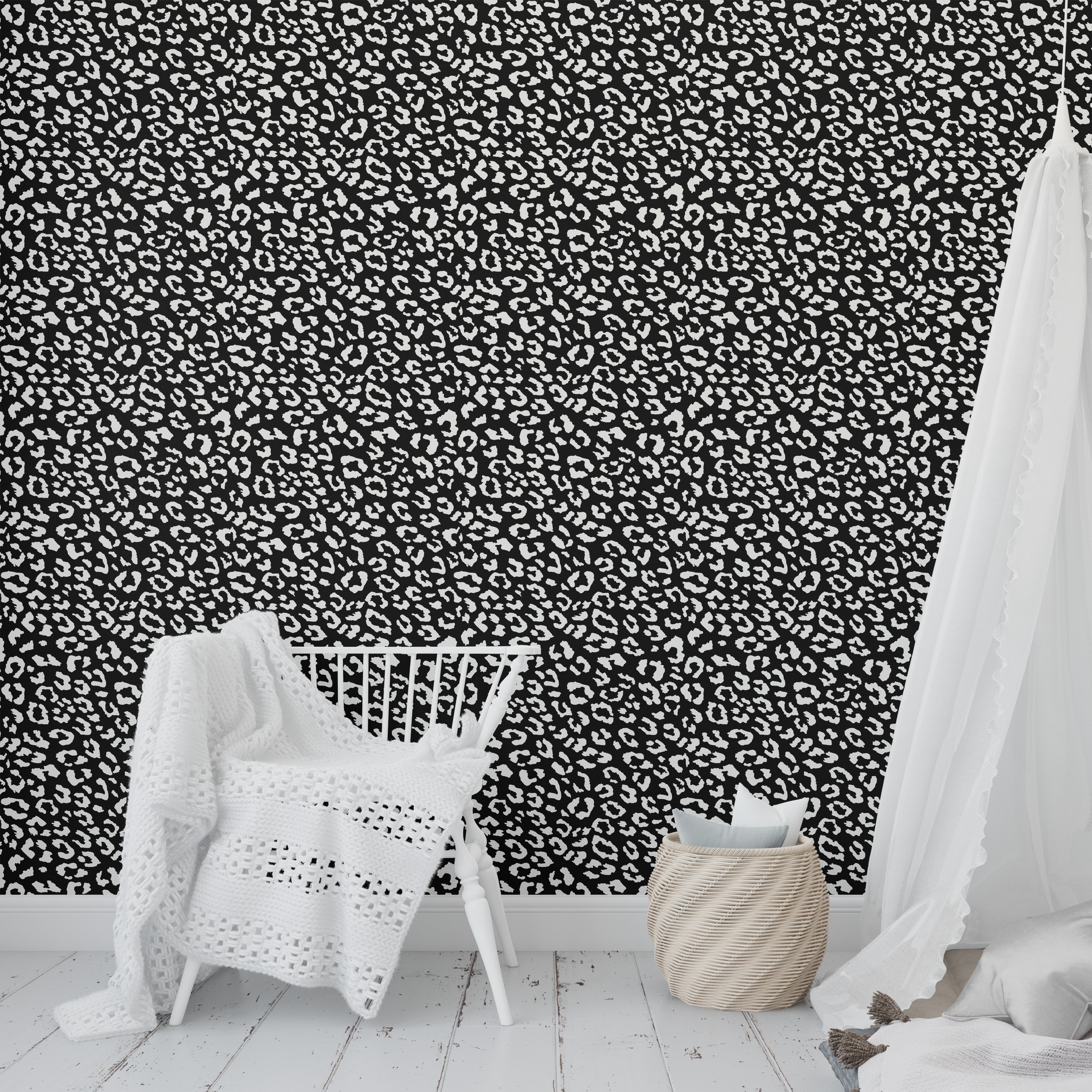 Shop Leopard White On Black Peel And Stick Wallpaper By Kavka