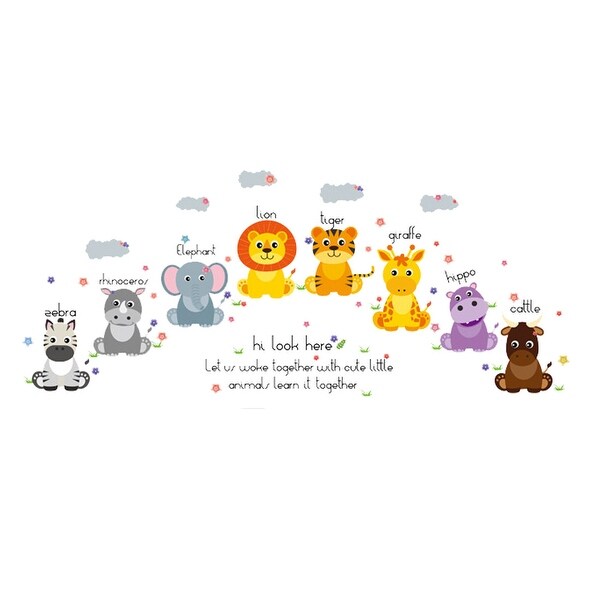Cartoon Animals Wall Stickers Removable Paper Decal for Bedroom - Black