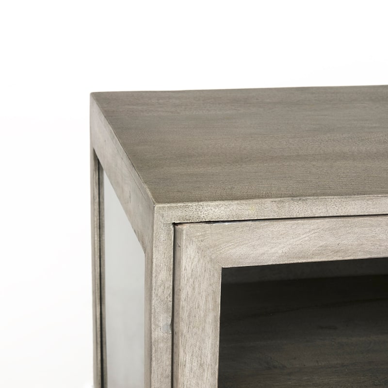 Arelius Light Brown w/ Black Metal Base 4 Door Glass Cabinet Sideboard - 70.0L x 18.0W x 32.0H