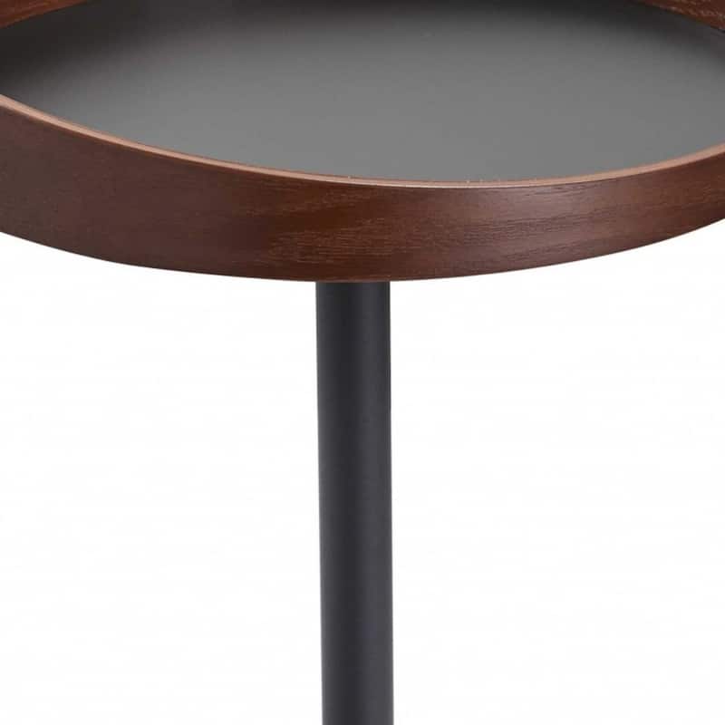 22 Inch Black Walnut Round End Table with Metal Pedestal Base - 18" x 18" x 21.50"