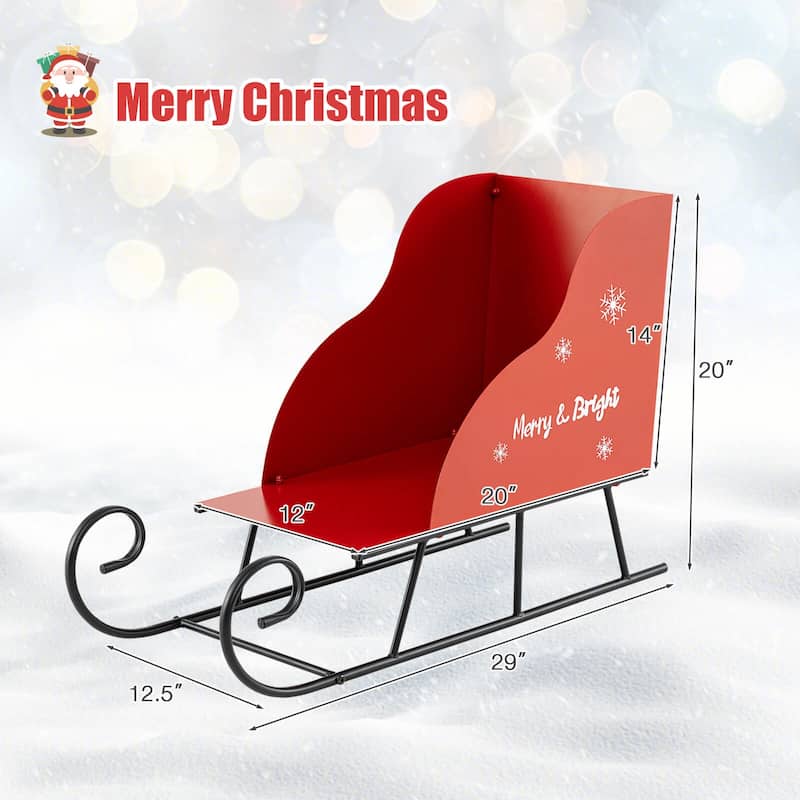 Costway Metal Christmas Santa Sleigh Basket Festive Decorative Sleigh - as pic shows - See Details
