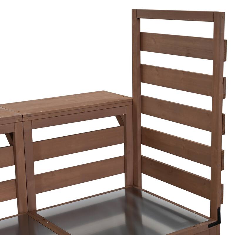 Solid Wood 62.3'' Patio Kitchen Island Kitchen Cart with Stainless Table Top, Garden Potting Bench with Raised Shelf and Drawers