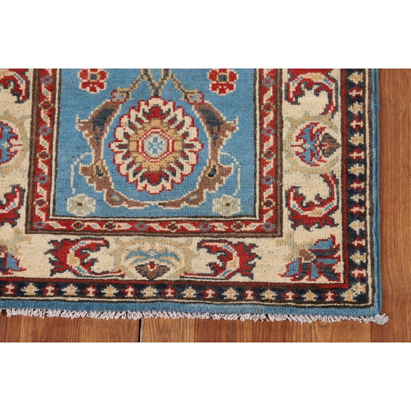 Light Blue Kazak Runner Rug Hand-Knotted Wool Carpet - 2'1" x 5'8"
