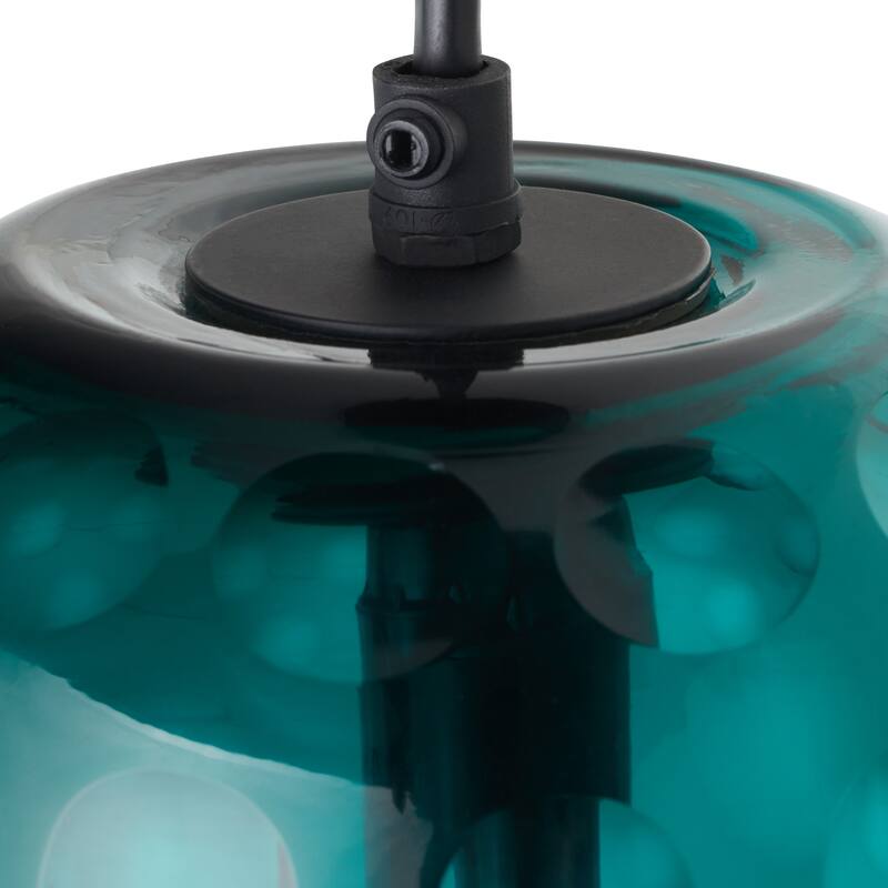 Quinn River of Goods Black Metal and Hand Blown Glass 6-Inch Pendant Light with Adjustable Hanging Cord - 6" x 6" x 60"