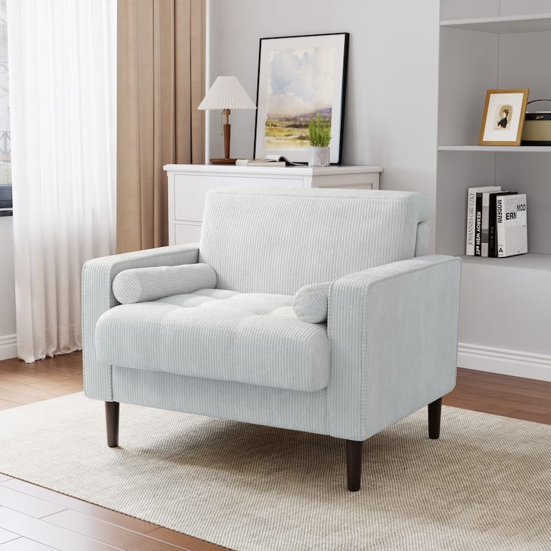 Modern Upholstered Accent Chairs, Corduroy Wide Armchairs For Living Room - Single - Beige