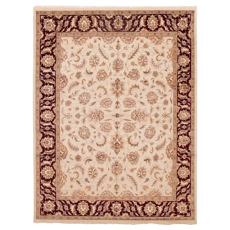 ECARPETGALLERY Hand-knotted Finest Agra Jaipur Ivory Viscose, Wool Rug - 7'7 x 9'11 - Ivory - 7'7 x 9'11