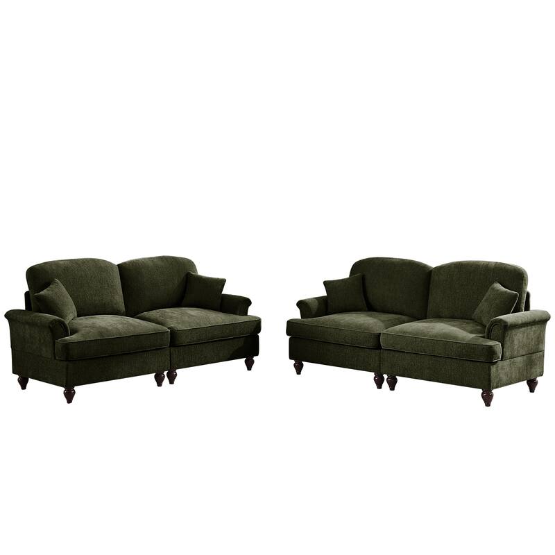 GDFStudio - Classic Modular Chenille 2-Seater 76.4" Loveseat Set with Flared Arms (Set of 2)