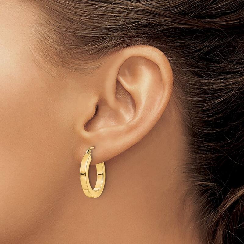 Curata 10k Yellow Gold 3mm Solid Squared Tube Hoop Earrings - 20mm - 45mm