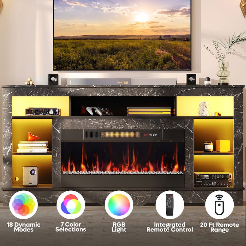 Bestier Fireplace 70" TV Stand With 36" Fireplace, LED Media Console With Storage